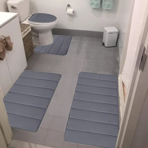 Miniatura 12 de Bathroom Rugs for 3 Pieces, Memory Foam Bath Mat Set, Universal Toilet Mats, Soft Comfortable, Water Absorption, Non-Slip, Thick, Machine Washable