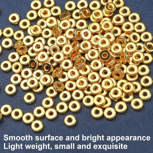 Miniatura 3 de 1500 piezas de cuentas espaciadoras de 6 mm, redondas y planas, doradas, sueltas, para hacer joyas, cuentas en disco para pulseras, collares, Dorado