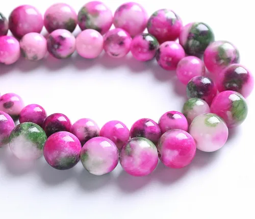 Miniatura 2 de 38 cuentas sueltas de jade persa rosa y verde de 0.394 pulgadas para hacer joyas, pulseras y collares Jade persa verde rosa