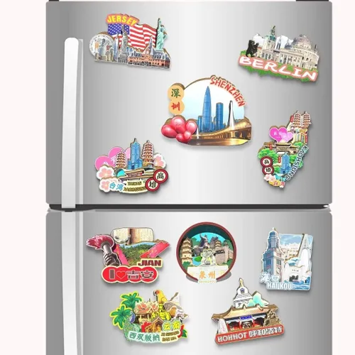 Miniatura 4 de China ShenZhen - Imán de nevera con imán de madera 3D, monumentos coleccionables de viaje, decoración hecha a mano