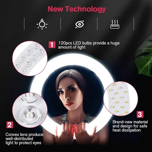Miniatura 6 de Anillo de luz LED de 18 pulgadas con soporte de trípode, luz de anillo para selfie de maquillaje regulable para retrato de estudio, YouTube, Vlog