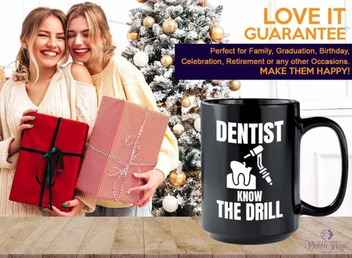 Miniatura 6 de Taza de café para dentista de 15 onzas, color negro, dentista Know The Drill – Asistente dental, médico, enfermera, odoncista, pediatra