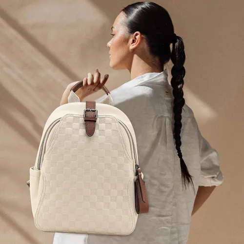 Miniatura 2 de Mochila pequeña para mujer, bonita mochila a cuadros de piel sintética para mujer, mochila ligera para el hombro, escuela y viajes, Negro