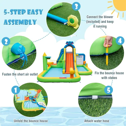 Miniatura 3 de HONEY JOY Tobogán acuático inflable, tobogán acuático de elefante 9 en 1 para patio trasero de niños, piscina de chapoteo, punta de tac, pared