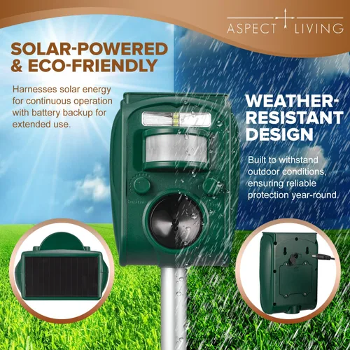 Miniatura 2 de Dispositivos repelentes solares ultrasónicos solares de ciervos/gatos/animales, disuasorio de aves con sensor de movimiento, potencia de detección