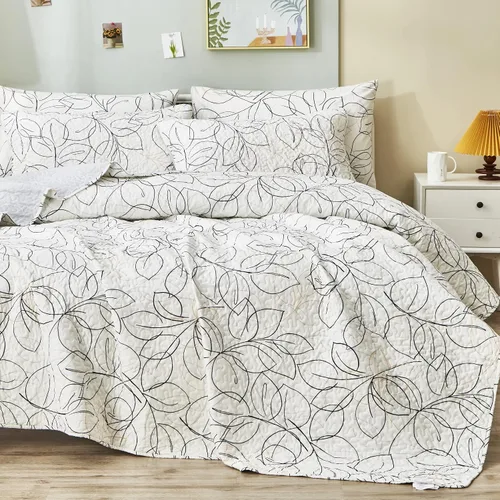 Miniatura 2 de Tache - Juego de colcha de 3 piezas con diseño de flores, color blanco, tamaño Queen