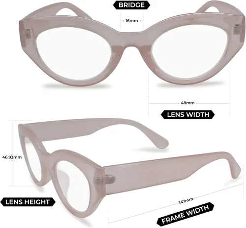 Miniatura 5 de Lentes de lectura rosados con diseño de ojo de gato para mujer con fabricación resistente, anteojos gruesos y duraderos, lectores Cateye para mujer
