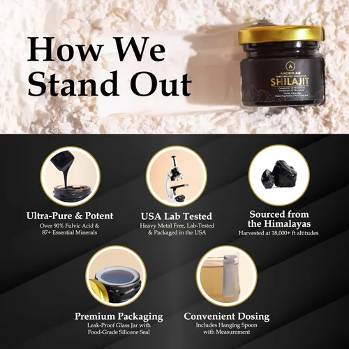 Miniatura 4 de El Shilajit más potente: resina Shilajit orgánica 100% pura del Himalaya 90% + ácido fúlvico 87+ minerales traza Máxima resistencia para hombres