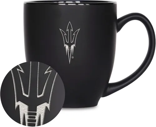 Miniatura 391 de Rico Industries - Taza de cerámica mate negra con grabado láser estándar de 15oz para NCAA (escuelas T & U) - Para bebidas calientes o frías