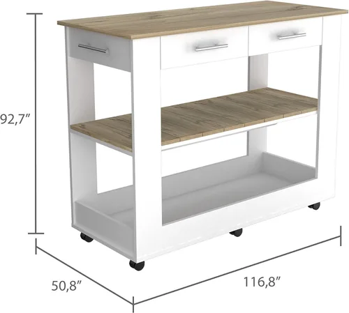 Miniatura 9 de FM FURNITURE Brooklyn 80 Isla de cocina con acento de roble claro, con estantes y cajones