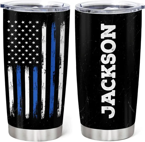 Miniatura 8 de Hyturtle Vaso de policía personalizado para hombres, bandera de línea azul delgada para el día del padre, regalos de policía para jubilación