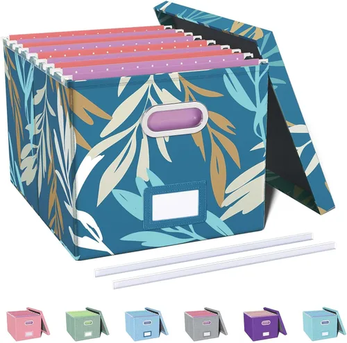 Miniatura 31 de Organizador de archivos en paquete de 2, caja archivadora portátil con tapa, compatible con carpetas tamaño carta/legal, organizador de documentos