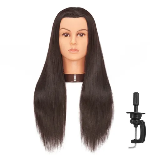 Miniatura 6 de 26-28" Cabeza de maniquí con cabello de fibra sintética Yaki para estilizar, cabeza de muñeca para entrenamiento de cosmetología, cabeza de maniquí