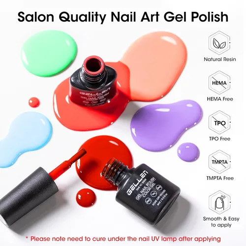Miniatura 3 de GELLEN Juego de 24 esmaltes de uñas de gel, 20 colores de esmalte de gel UV, rojo, azul, verde, Hema TMPTA TPO 3 libre con capa base y capa superior