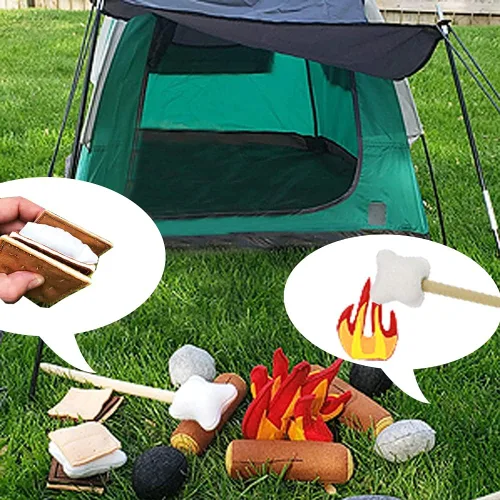 Miniatura 6 de 23 piezas de juguetes de fogata de simulación, juego de fogata de felpa y fieltro para niños, juguetes seguros de fuego falso, madera y piedras