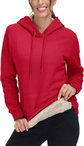 Miniatura 25 de MAGCOMSEN Sudaderas con capucha para mujer, con forro de sherpa, de vellón, para invierno, cálido, pesado, de algodón, con bolsillo