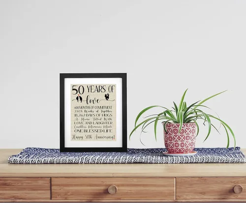 Miniatura 5 de TOBOHU Impresión de arpillera de 50 años de amor, regalos para padres 50 aniversario, decoraciones de aniversario dorado, regalos para abuela