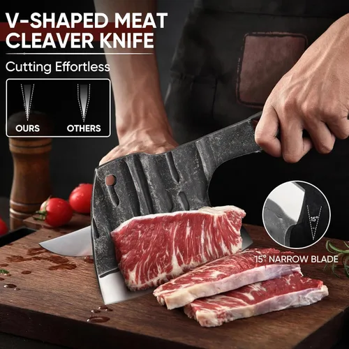 Miniatura 3 de Dream Reach Cuchillo para cortar carne, cuchillo para cortar carne, cuchillo de carnicero resistente hecho a mano con funda, picadora de espiga