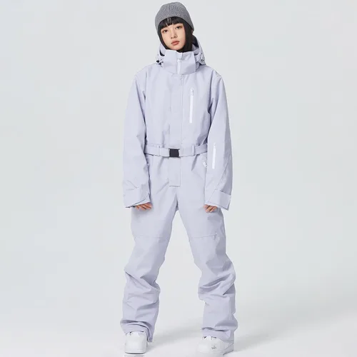 Miniatura 23 de ALSOGO Traje de esquí de una pieza para mujer, overol impermeable con aislamiento para nieve, con cinturón desmontable para deportes de nieve