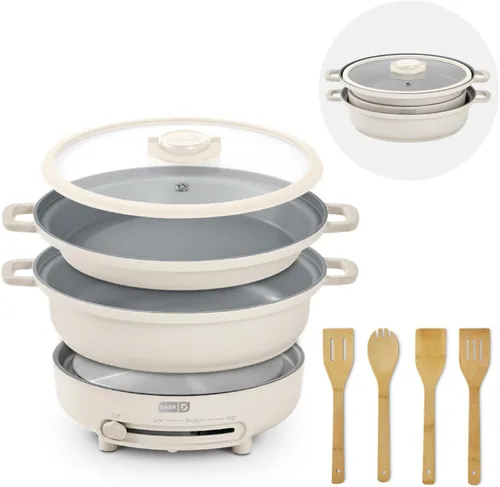 Dash Juego de utensilios de cocina apilables con quemador eléctrico - Cuenta con revestimiento antiadherente de cerámica CleanCoating™ - Piezas