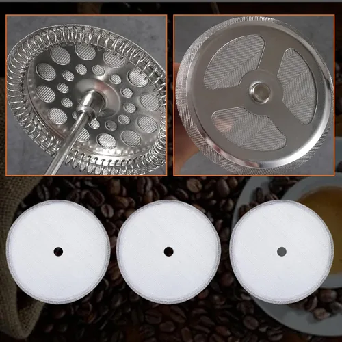 Miniatura 9 de Filtros de repuesto para prensa francesa, paquete de 5 pantallas de café ultra finas de acero inoxidable 304 de malla 150, filtro de prensa francesa
