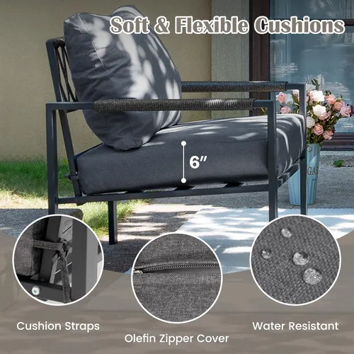 Miniatura 2 de Juego de 2 muebles de ratán para exteriores, sofá biplaza de patio para todo tipo de clima con cojines gris oscuro y mesa auxiliar para jardín