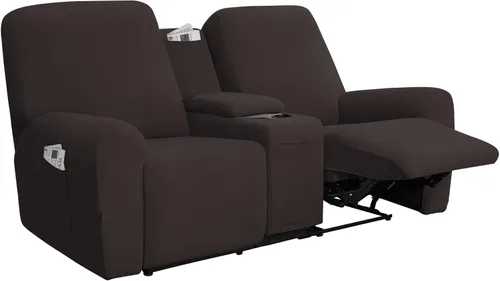 Miniatura 9 de Easy-Going - Funda elástica para sofá reclinable biplaza con consola central, cubierta suave de vellón ajustada, 2 asientos, con soporte y Negro