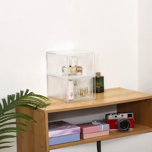 Miniatura 8 de Yieach Paquete de 2 organizadores apilables de maquillaje – vitrina de acrílico de 4.5 pulgadas de alto – Contenedores de almacenamiento de plástico