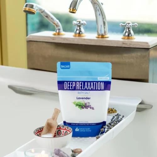 Miniatura 4 de Sal de baño de relajación profunda, 32 onzas, sal de Epsom con aceite esencial de lavanda natural más vitamina C en bolsa sin BPA con sello fácil
