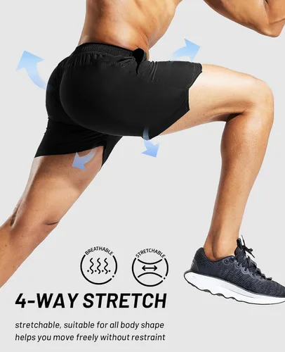 Miniatura 6 de MIER Paquete de 3 pantalones cortos deportivos para correr de 5 pulgadas, de secado rápido, ligeros, para gimnasio, entrenamiento, deportes