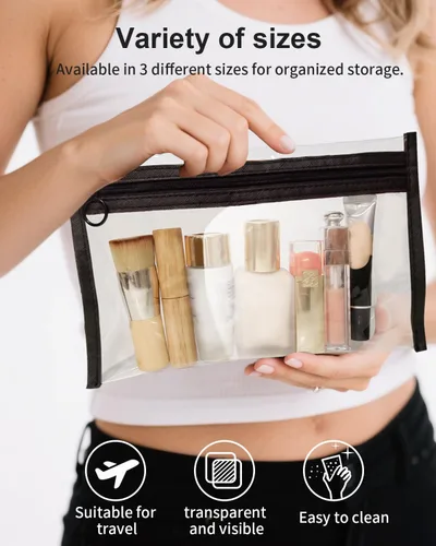 Miniatura 2 de Bolsas de maquillaje transparentes, paquete de 3 pequeñas bolsas de aseo para cosméticos con cremallera, bolsas de viaje transparentes de PVC