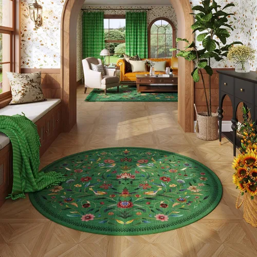 Miniatura 48 de Alfombra de entrada vintage con medallón floral de 2 x 3 pulgadas, lavable a máquina, alfombra de entrada de pelo bajo, suave, pequeña, alfombra