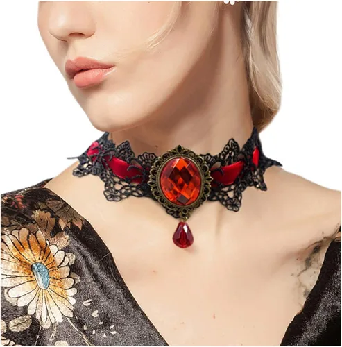 Miniatura 2 de ETERNITY J. - Gargantilla gótica retro hecha a mano de encaje, pulsera y colgante de cadena negro
