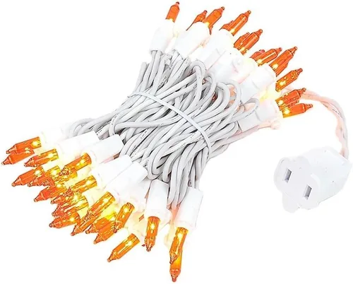 Novelty Lights Mini cadena de luces incandescentes de 11 pies, 50 bombillas, ámbar con espacio de 2.5 pulgadas en cable blanco, mini luces de grado