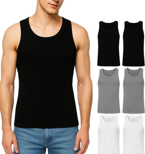 Athllete Men's Tank Top Undershirts 6-Pack, Cotton Sleeveless A-Shirts, Ribbed Mens Tanktops, Wife Beater Shirts
