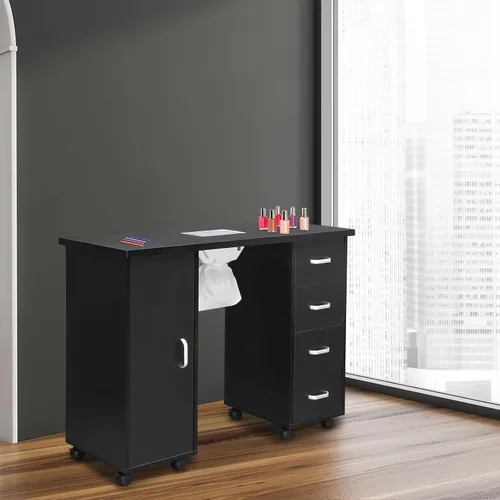 Miniatura 7 de Winado Estación de mesa de manicura para uñas, escritorio de uñas de spa con ventilación eléctrica de corriente descendente, ruedas de bloqueo, Negro