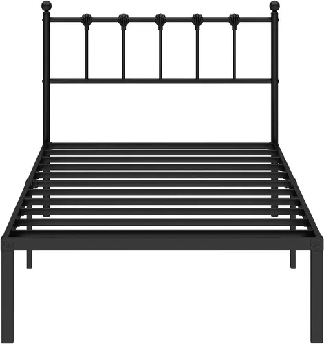 Miniatura 9 de Kujielan Armazón de Cama Tamaño Twin con Cabecera Moderna, Base de Cama de Plataforma de Metal con Soporte Fuerte, No Necesita Somier, Fácil