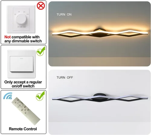 Miniatura 6 de Qcyuui Luces LED de Techo Regulables 46.4'' Accesorios de Iluminación para Cocina de Techo Negro Empotrado con Control Remoto Luz de Techo Lineal