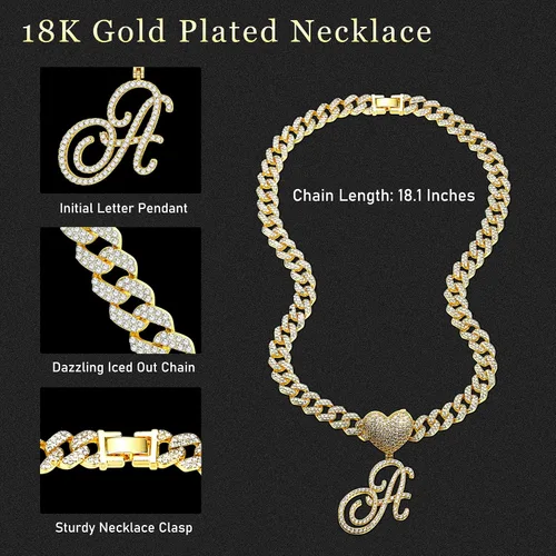 Miniatura 5 de Krfy Collares con inicial para mujer, chapado en oro de 14 quilates, delicado collar con nombre de oro, collar con colgante de etiqueta inicial