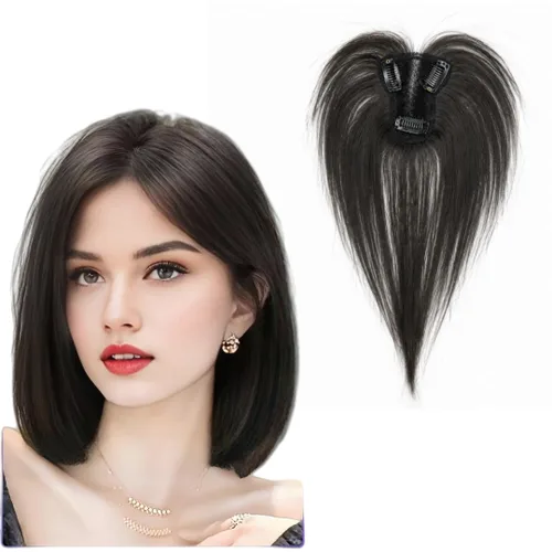 Miniatura 13 de Anemone Extensiones de cabello humano de encaje tejido a mano con clip en extensiones naturales brasileñas para mujer, cubierta recta para pérdida