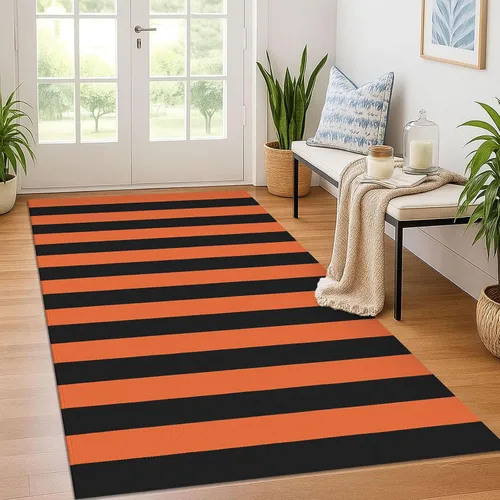 Miniatura 22 de KOZYFLY Felpudo a rayas blancas y negras de 2 x 3 pies, alfombra pequeña de área de algodón para porche delantero, alfombra lavable para exteriores