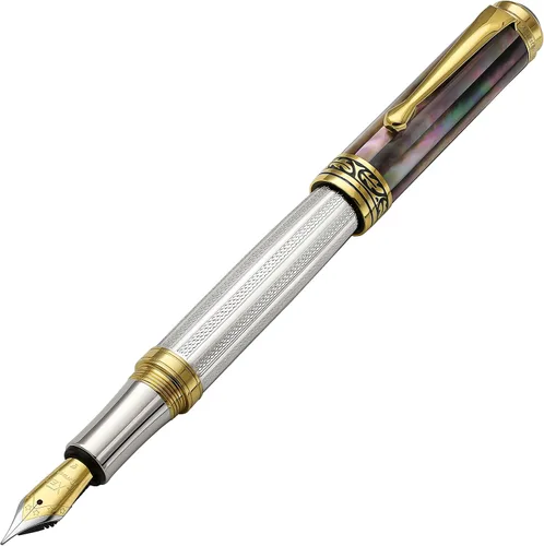 Miniatura 19 de Xezo Bolígrafo Maestro, punta media. Plata de ley 925 maciza y nácar negro con chapado en platino puro. Hecho a mano, edición limitada, serializado.
