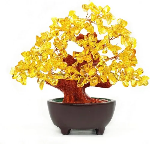 Miniatura 5 de Colorsheng Árbol de dinero de cristal de cuarzo de 7 pulgadas Bonsái Feng Shui Gema Decoración para riqueza y suerte (azul)