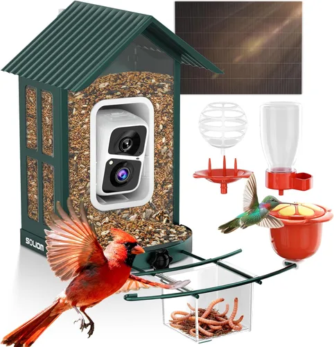 Miniatura 9 de Comedero para pájaros con cámara con IA para identificar especies, observación de aves silvestres, vista en vivo de 2K, alertas de llegada Azul