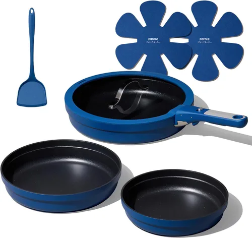 CAROTE Juego de 8 sartenes antiadherentes de 3 tamaños (20, 25, 30 cm), sartenes antiadherentes de cocina con mango desmontable, sartén para cocinar