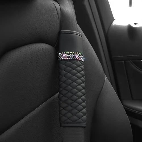 Miniatura 6 de zipelo 2 fundas para cinturón de seguridad de automóvil, almohadillas de cuero transpirable que protegen tu cuello, correas de arnés para una Negro