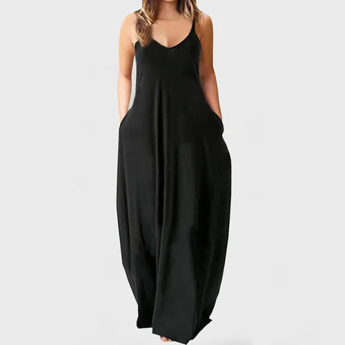Miniatura 2 de JOANKDMI Vestido de verano para mujer, con tirantes delgados, holgado, sin mangas, estampado de moda, con bolsillos