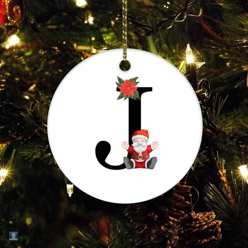 Adorno de cerámica de Navidad, letras inglesas, adorno inicial de Papá Noel, regalo de vacaciones, decoración navideña para niños y niñas,