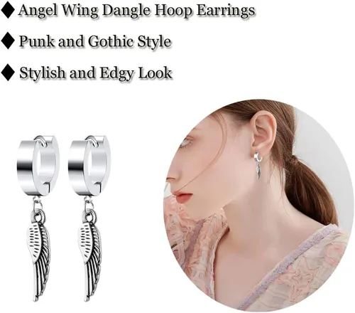 Miniatura 2 de Aretes de aro unisex punk hip hop, acero inoxidable, plateado, negro, dorado, bloqueo de trueno, rayo, perno colgante, regalo para mujeres, hombres