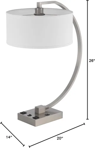 Miniatura 4 de Cal Lighting LA-8038DK Belfort - Lámpara de escritorio metálica con 2 tomas de corriente y 1 puerto de carga USB, acero cepillado